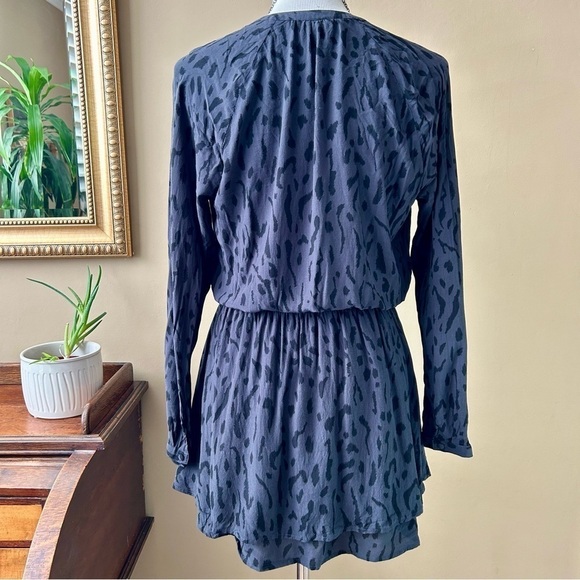 Rails Jasmine Long Sleeve Mini Dress Ash Gray Cheetah Leopard Print Smocked S - Picture 8 of 15
